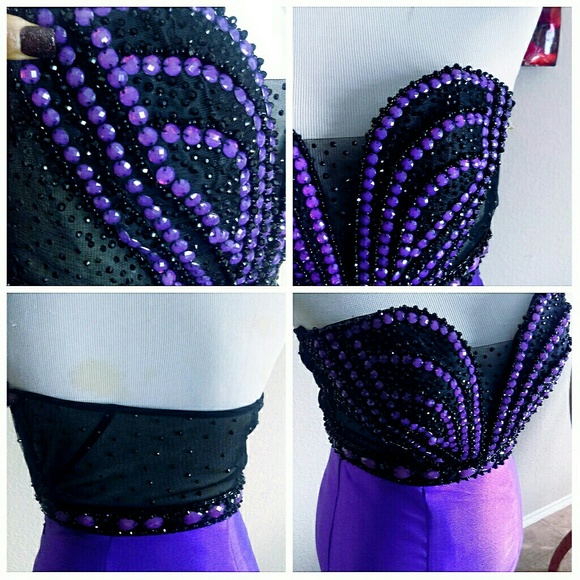 Purple Mermaid Trumpet Satin Prom Dress - Picture 3 of 4